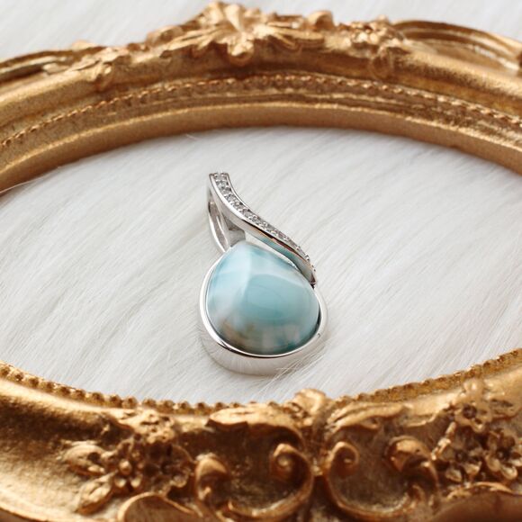 COPY - LARIMAR NECKLACE, CURB Chain Necklace, Larimar Gemstones, 925 Sterling S… - Picture 2 of 7